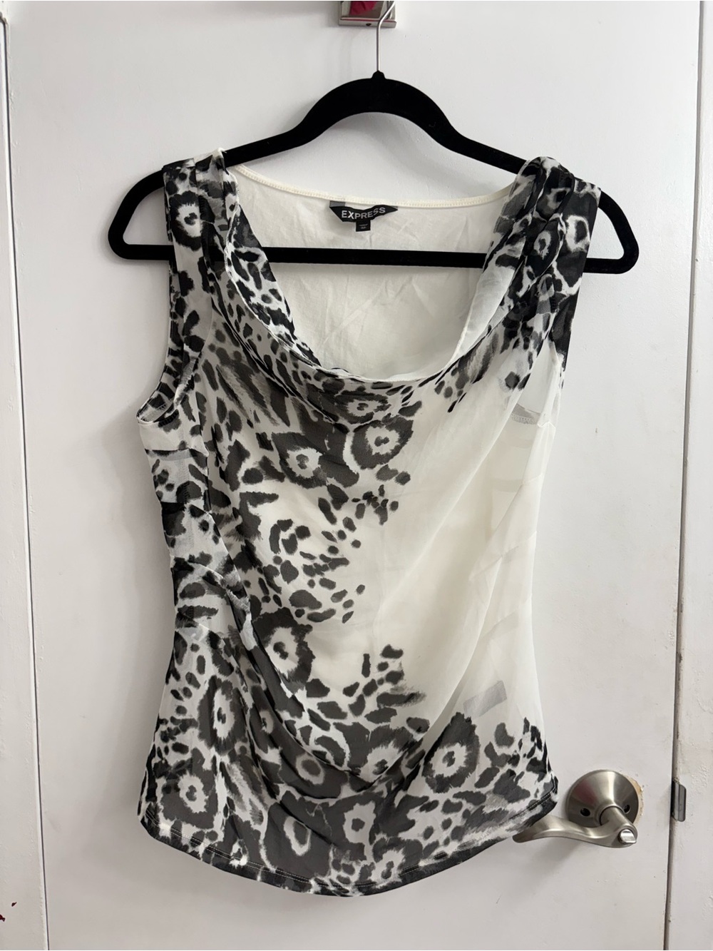 Express Women's Black & White Printed Cowl Neck Tank